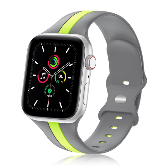 A grey and flurocent yellow two colour silicon sport strap for apple watch series 9 41mm
