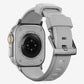 New grey silicone with metal connectors, pin and buckle watch strap with compression grooves designed for apple watch series 10 45mm 46mm and ultra 2 side angle