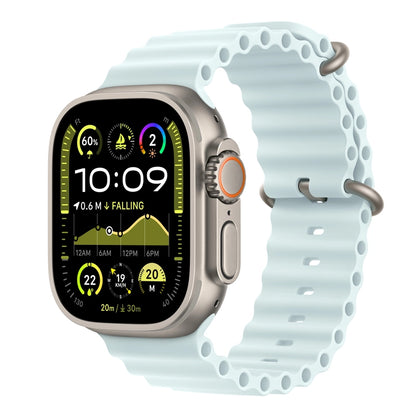 An ice blue colour silicone watch strap for apple watch series 10 and ultra designed for sports and active gym activities