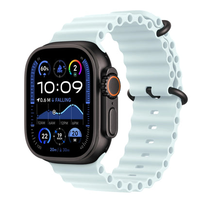 An ice blue colour silicone watch strap for apple watch series 10 and ultra designed for sports and active gym activities