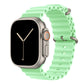 An ice green colour watch strap band made from silicone  with two metal buckles on an Apple watch series 11 42mm/ 45mm/ 46mm and ultra 3 designed for the ocean and active sports