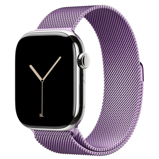 A lavender purple colour stainless steel milanese loop watch strap for the latest apple watch series 11 42mm and 46mm and ultra 3
