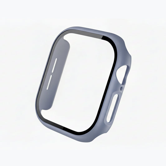lavender grey Colour made from polycarbonate material protector with a strong built in tempered glass screen to protect your apple watch series 11 42mm and 46mm from damage displayed on a tilted angle