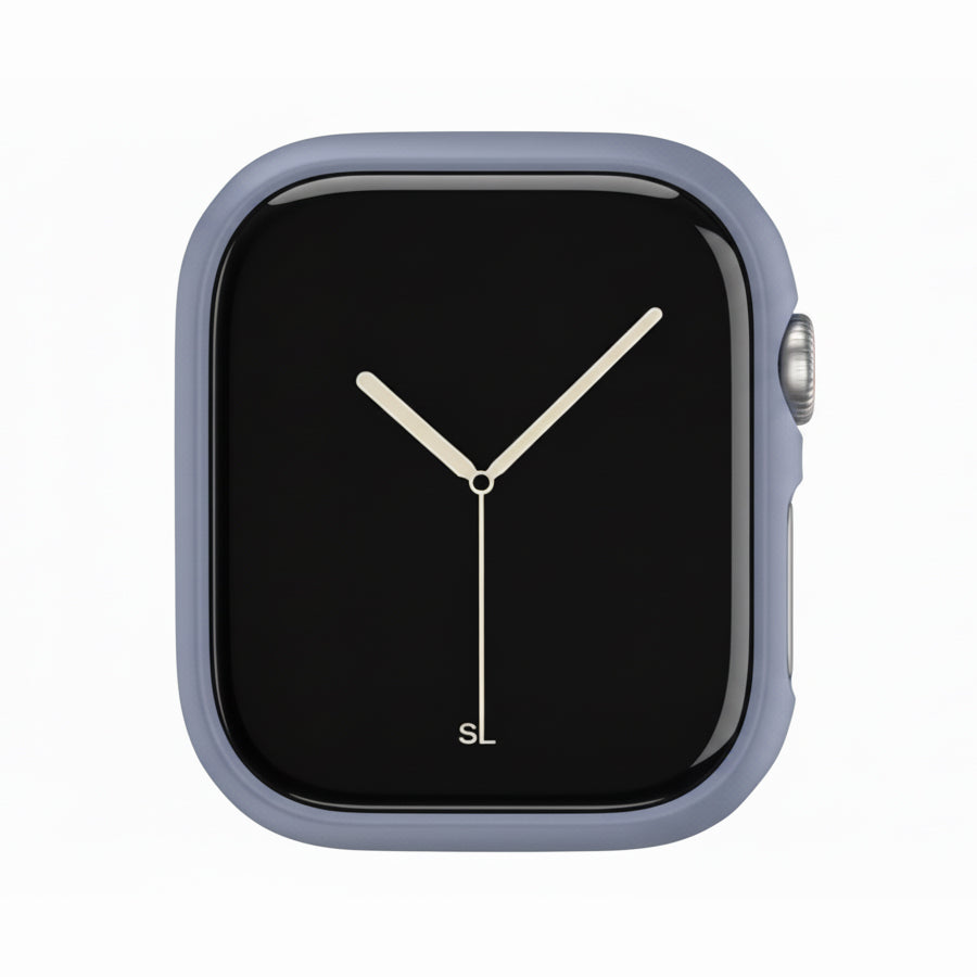 lavender grey Colour made from polycarbonate material protector with a strong built in tempered glass screen to protect your apple watch series 11 42mm and 46mm from damage displayed on a tilted angle