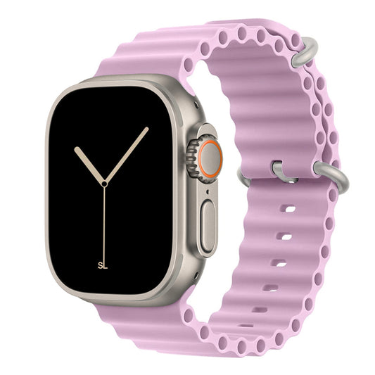 A light purple colour watch strap band made from silicone  with two metal buckles on an Apple watch series 10 42mm/ 45mm/ 46mm and ultra 2 designed for the ocean and active sports