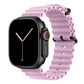 A light purple colour watch strap band made from silicone  with two metal buckles on an Apple watch series 11 42mm/ 45mm/ 46mm and ultra 3 designed for the ocean and active sports