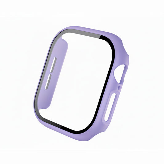 Lilac Purple Colour made from polycarbonate material protector with a strong built in tempered glass screen to protect your apple watch series 11 42mm and 46mm from damage displayed on a tilted angle