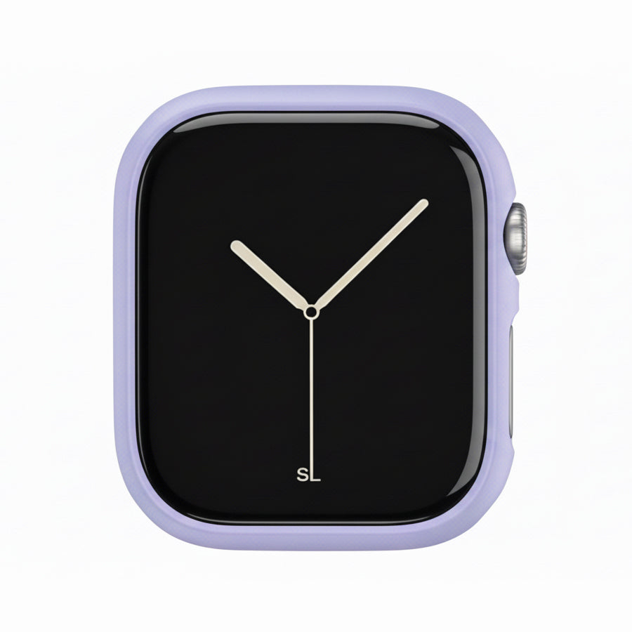 Lilac Purple Colour made from polycarbonate material protector with a strong built in tempered glass screen to protect your apple watch series 11 42mm and 46mm from damage displayed on a tilted angle