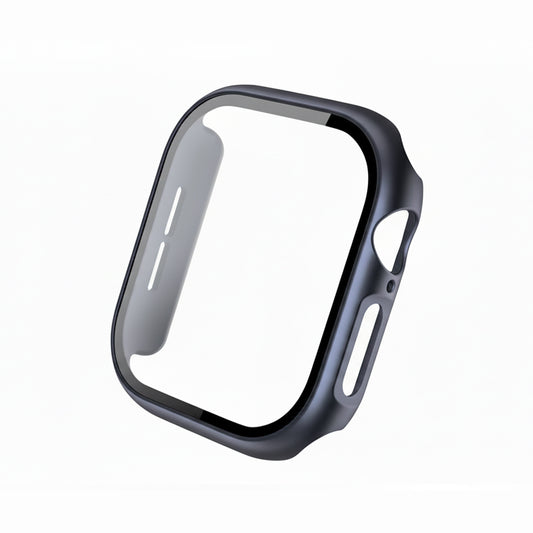metallic Navy Colour made from polycarbonate material protector with a strong built in tempered glass screen to protect your apple watch series 11 42mm and 46mm from damage displayed on a tilted angle