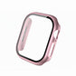 metallic pink Colour made from polycarbonate material protector with a strong built in tempered glass screen to protect your apple watch series 11 42mm and 46mm from damage displayed on a tilted angle