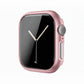 metallic pink Colour made from polycarbonate material protector with a strong built in tempered glass screen to protect your apple watch series 11 42mm and 46mm from damage displayed on a tilted angle