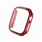 metallic red Colour made from polycarbonate material protector with a strong built in tempered glass screen to protect your apple watch series 11 42mm and 46mm from damage displayed on a tilted angle