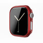 metallic red Colour made from polycarbonate material protector with a strong built in tempered glass screen to protect your apple watch series 11 42mm and 46mm from damage displayed on a tilted angle