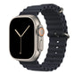 A midnight blue colour watch strap band made from silicone  with two metal buckles on an Apple watch series 10 42mm/ 45mm/ 46mm and ultra 2 designed for the ocean and active sports