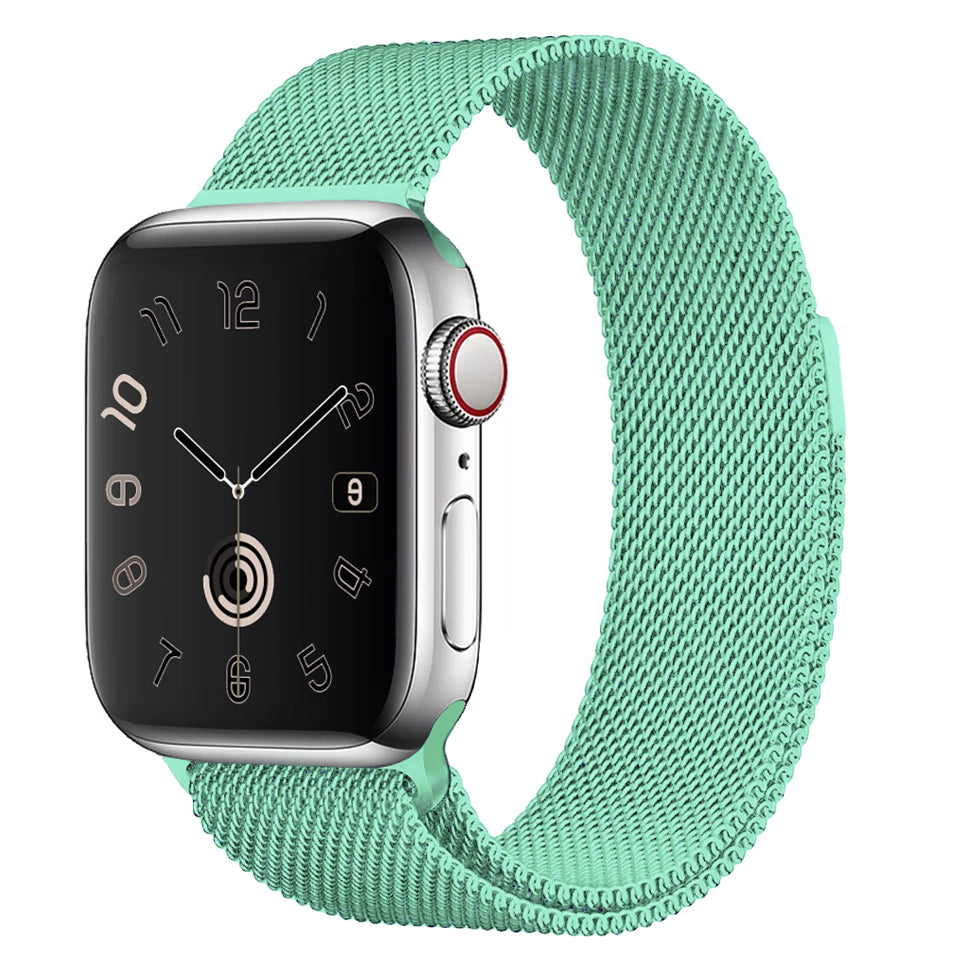 A mint green colour stainless steel milanese watch strap for the latest apple watch series 41mm and 45mm