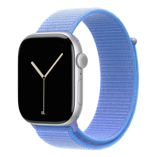 mist blue nylon sport loop watch band for apple watch series 11 42mm and 45mm and 46mm ultra 3 made from woven nylon
