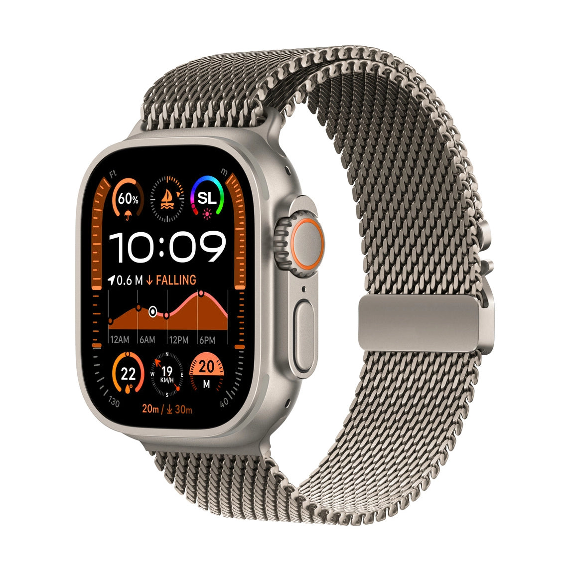 A titanium colour looking watch strap band inspired by the titanium metal milanese for Apple watch series 10 and Ultra 2