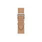 A handmade light brown  with natural sable stitching genuine leather single tour watch strap on an apple watch series 11 42mm and 45mm and 46mm.