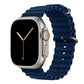 A navy colour watch strap band made from silicone  with two metal buckles on an Apple watch series 10 42mm/ 45mm/ 46mm and ultra 2 designed for the ocean and active sports