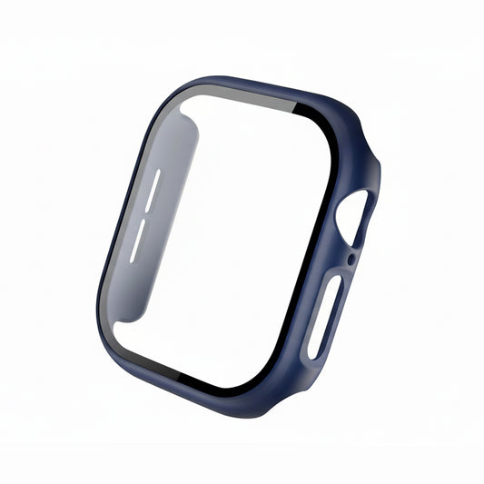 Navy Colour made from polycarbonate material protector with a strong built in tempered glass screen to protect your apple watch series 11 42mm and 46mm from damage displayed on a tilted angle