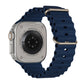 A navy colour watch strap band made from silicone  with two metal buckles on an Apple watch series 10 42mm/ 45mm/ 46mm and ultra 2 designed for the ocean and active sports