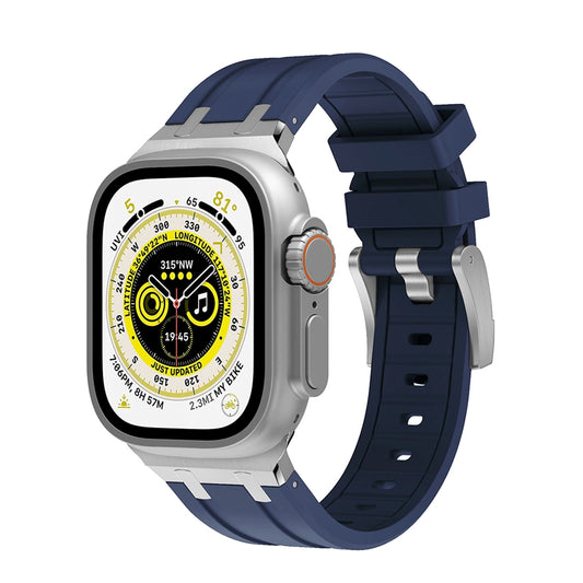 Premium Navy Blue colour rubber with stainless steel metal connectors and buckles for Apple Watch Series 9 45mm and Ultra 2 49mm