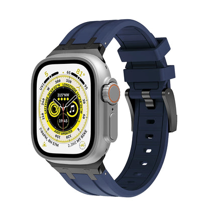 Premium White colour rubber with stainless steel metal connectors and buckles for Apple Watch Series 9 45mm and Ultra 2 49mm