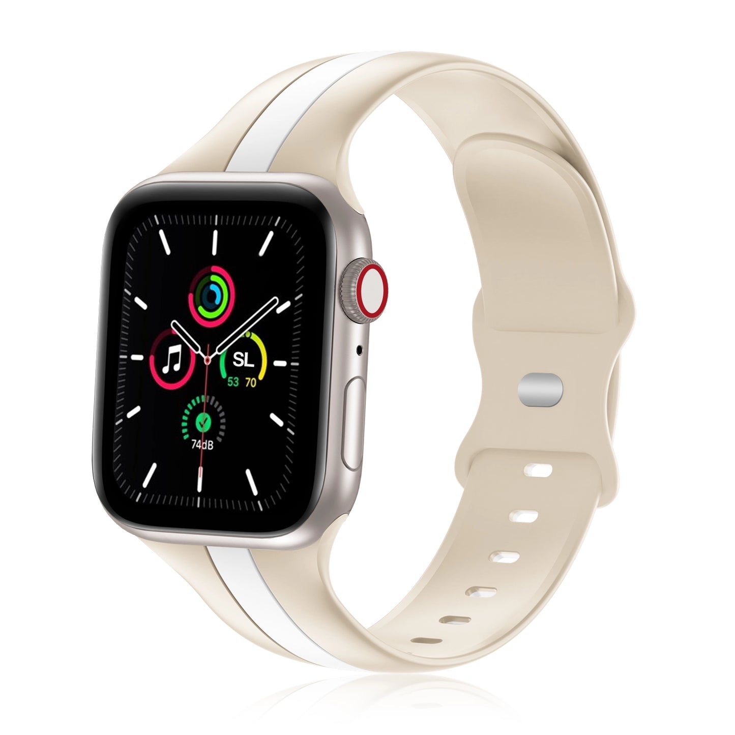 A nude and white two colour silicon sport strap for apple watch series 9 41mm