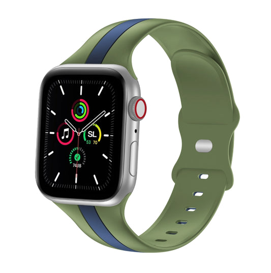 A olive green and navy two colour silicon sport strap for apple watch series 9 41mm