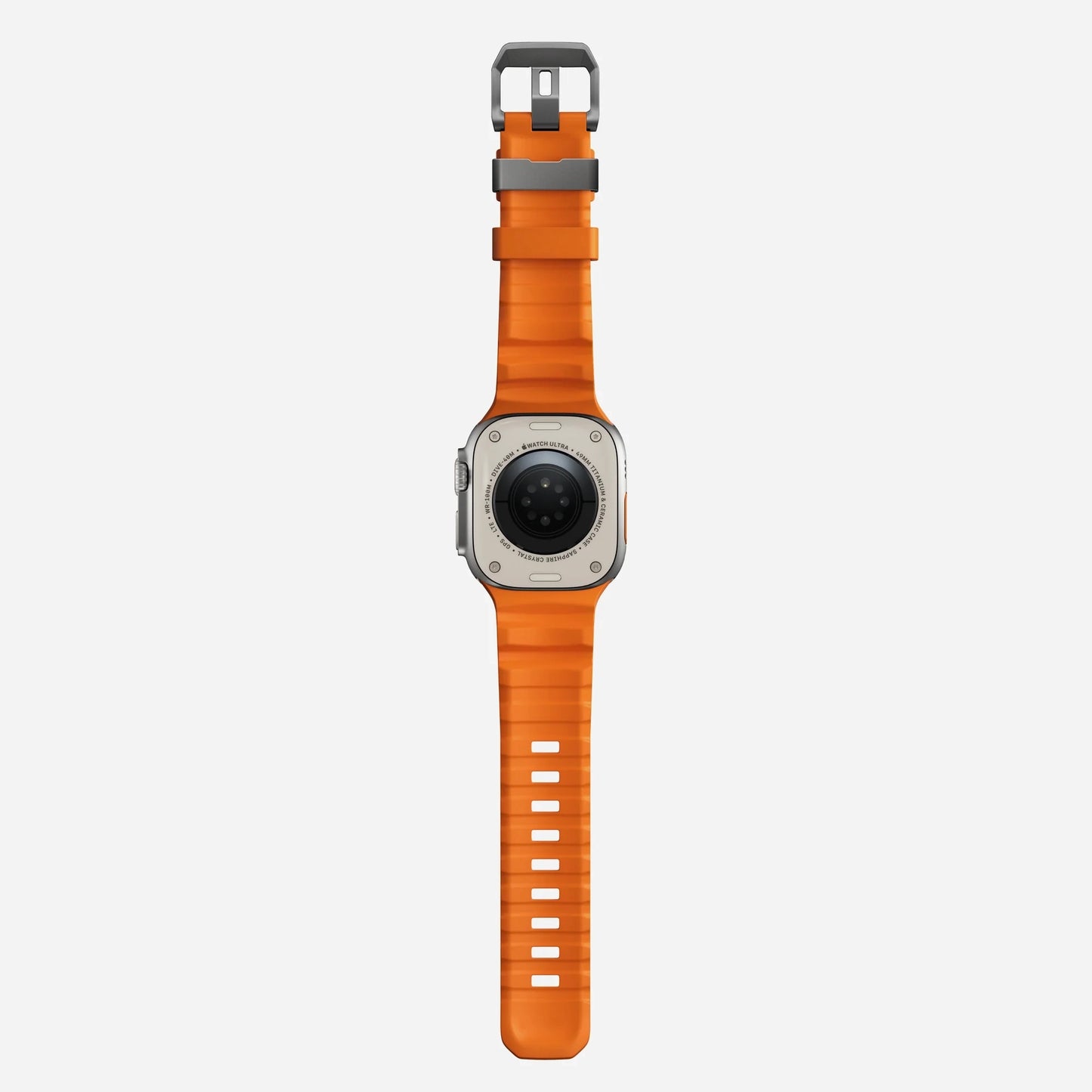 Orange colour premium silicone extra thick watch strap band designed for adventurers and mountain hiking for Apple watch series 10 size 46mm and Ultra 2