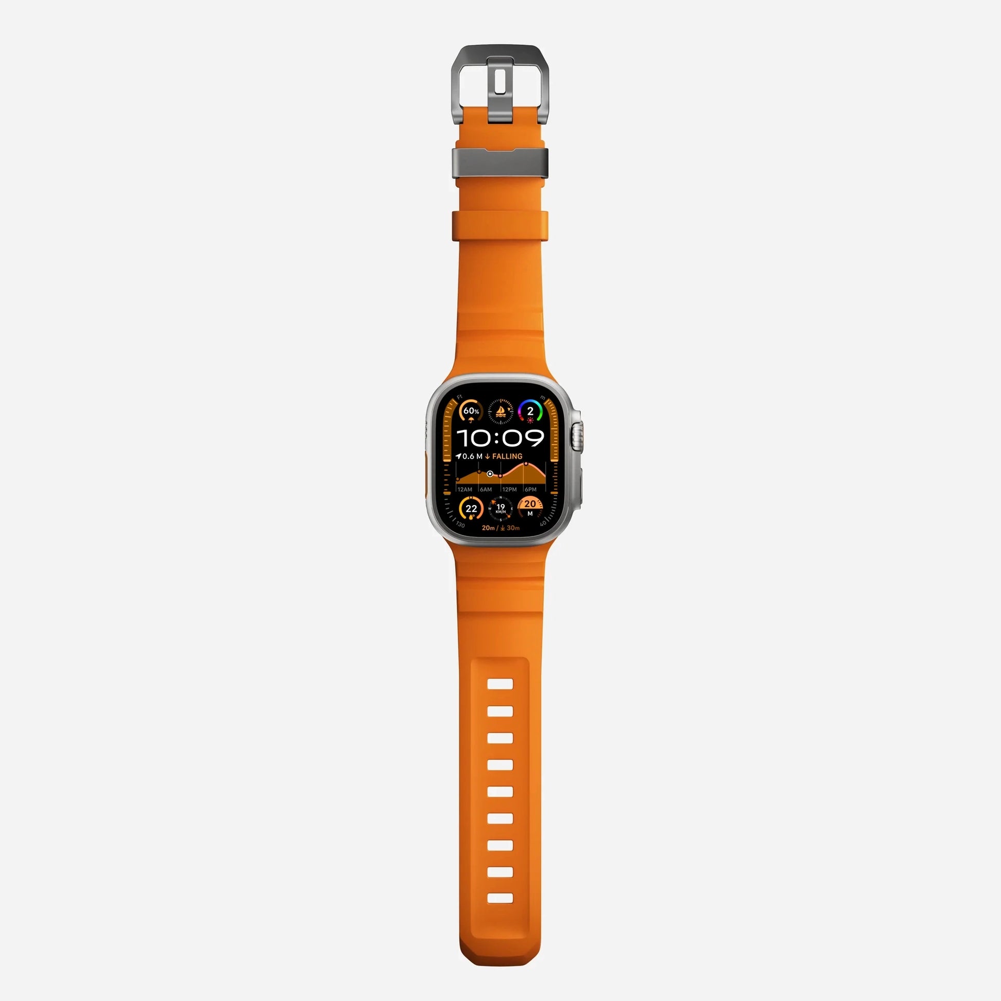 Orange colour premium silicone extra thick watch strap band designed for adventurers and mountain hiking for Apple watch series 10 size 46mm and Ultra 2