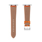 A set of orange coloured Saffiano leather pattern handcrafted for apple watch series 10 45mm and 46mm  made for people to wear to work or to fancy event