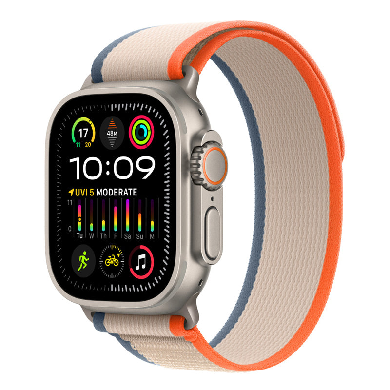 Orange and beige colour nylon watch strap for apple watch series 9 and ultra 2