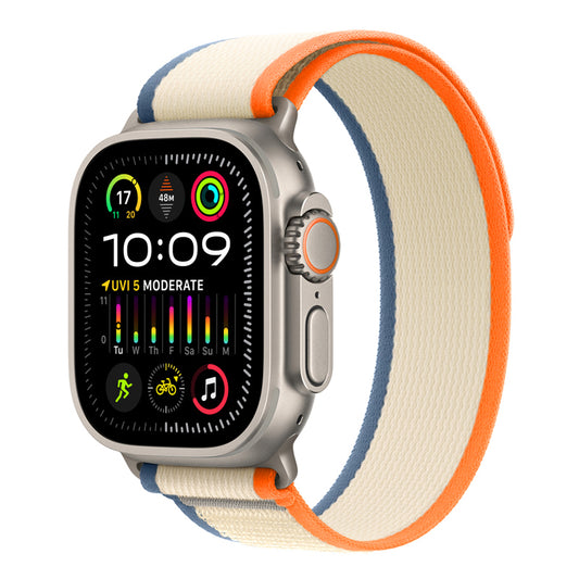 Latest Blue Orange Cream White colour Trail Loop watch strap band for Apple Watch Series 10 45mm 46mm 59mm and Ultra 2 made from premium nylon