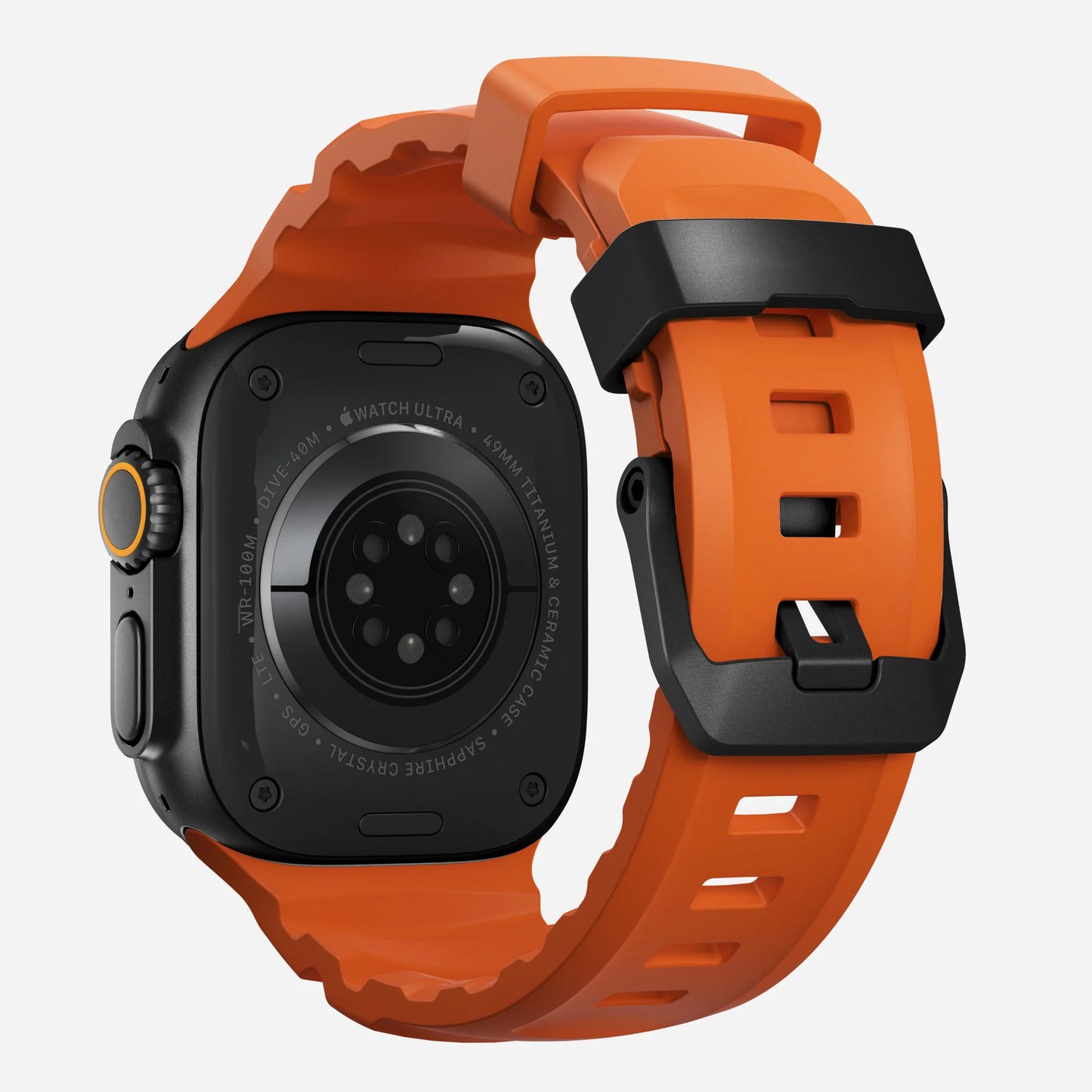 Orange colour premium silicone extra thick watch strap band designed for adventurers and mountain hiking for Apple watch series 11 size 46mm and Ultra 3 49mm