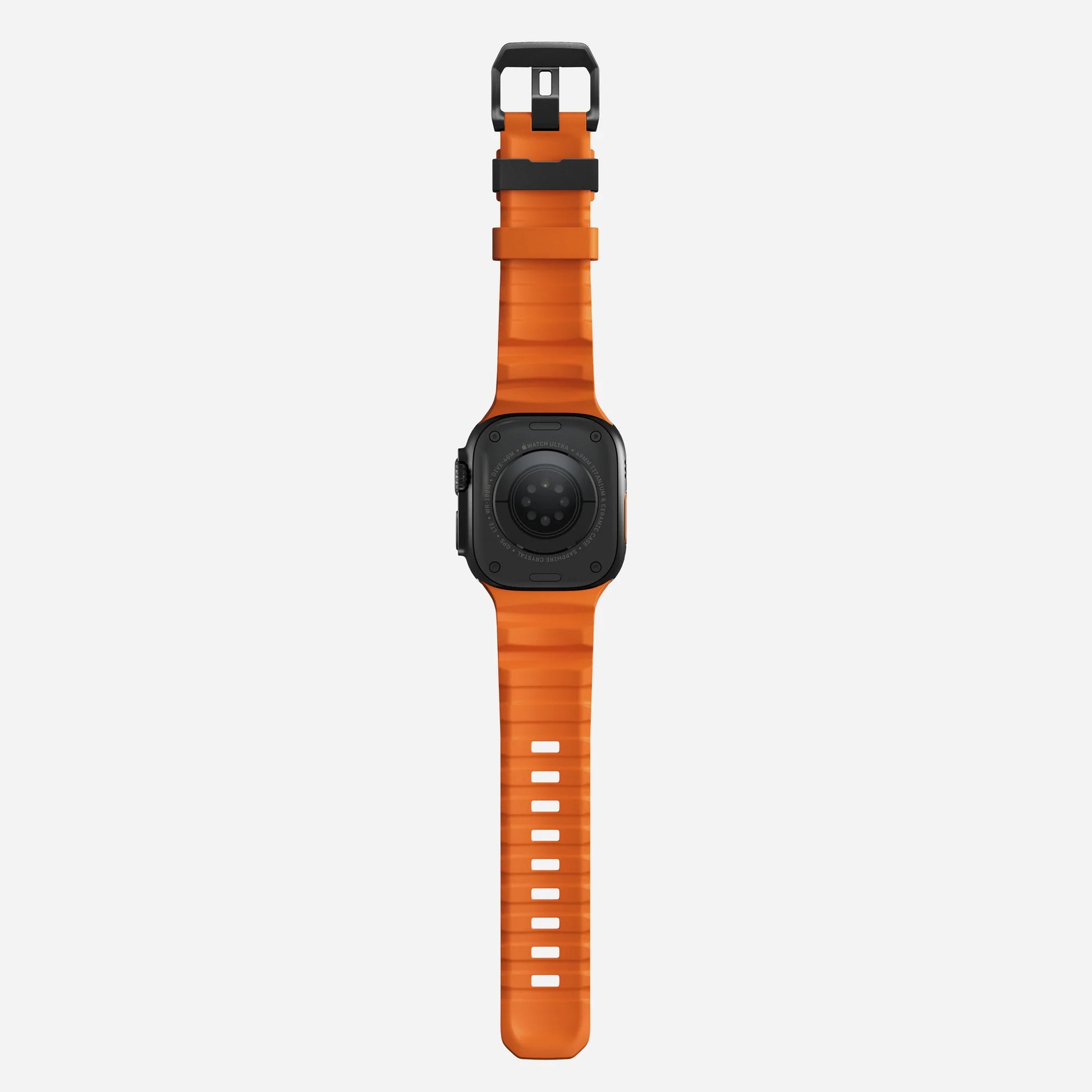 Orange colour premium silicone extra thick watch strap band designed for adventurers and mountain hiking for Apple watch series 11 size 46mm and Ultra 3 49mm