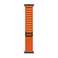 A orange colour premium nylon watch strap band with black metal buckle hardware designed for adventurers and explorers that wear the Apple watch series 11 and Ultra 3