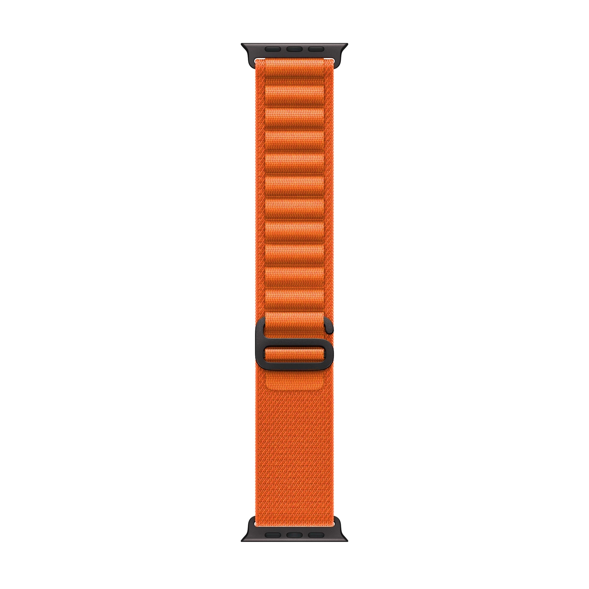 A orange colour premium nylon watch strap band with black metal buckle hardware designed for adventurers and explorers that wear the Apple watch series 11 and Ultra 3