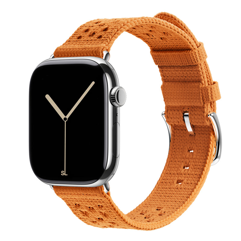 orange colour knitted tricot nylon yarn fabric watch strap for apple watch series 11 42mm , 45mm, 46mm and ultra series