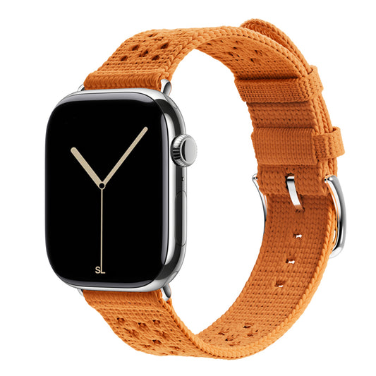 orange colour knitted tricot nylon yarn fabric watch strap for apple watch series 11 42mm , 45mm, 46mm and ultra series