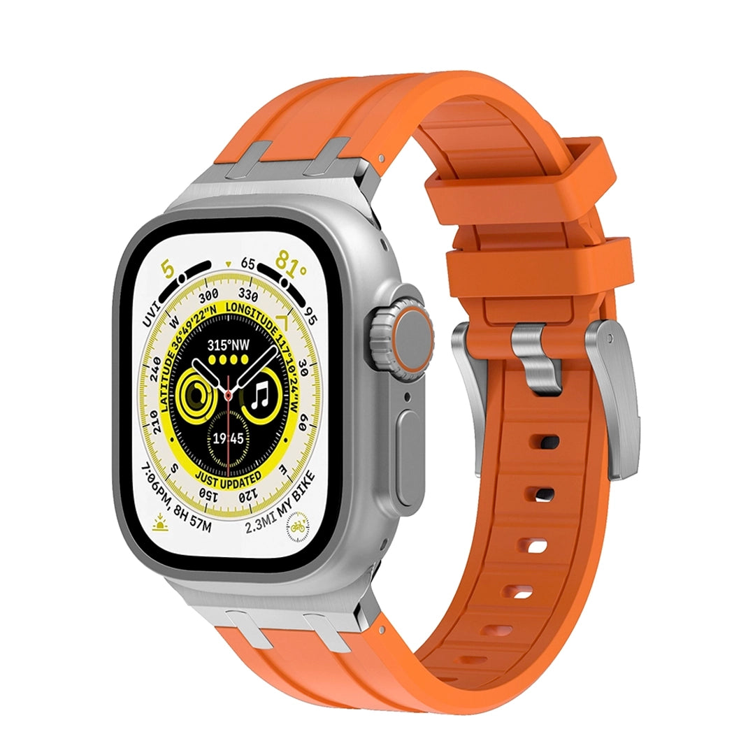 Premium Orange colour rubber with metal connectors and buckles for Apple Watch Series 9 45mm and Ultra 2 49mm