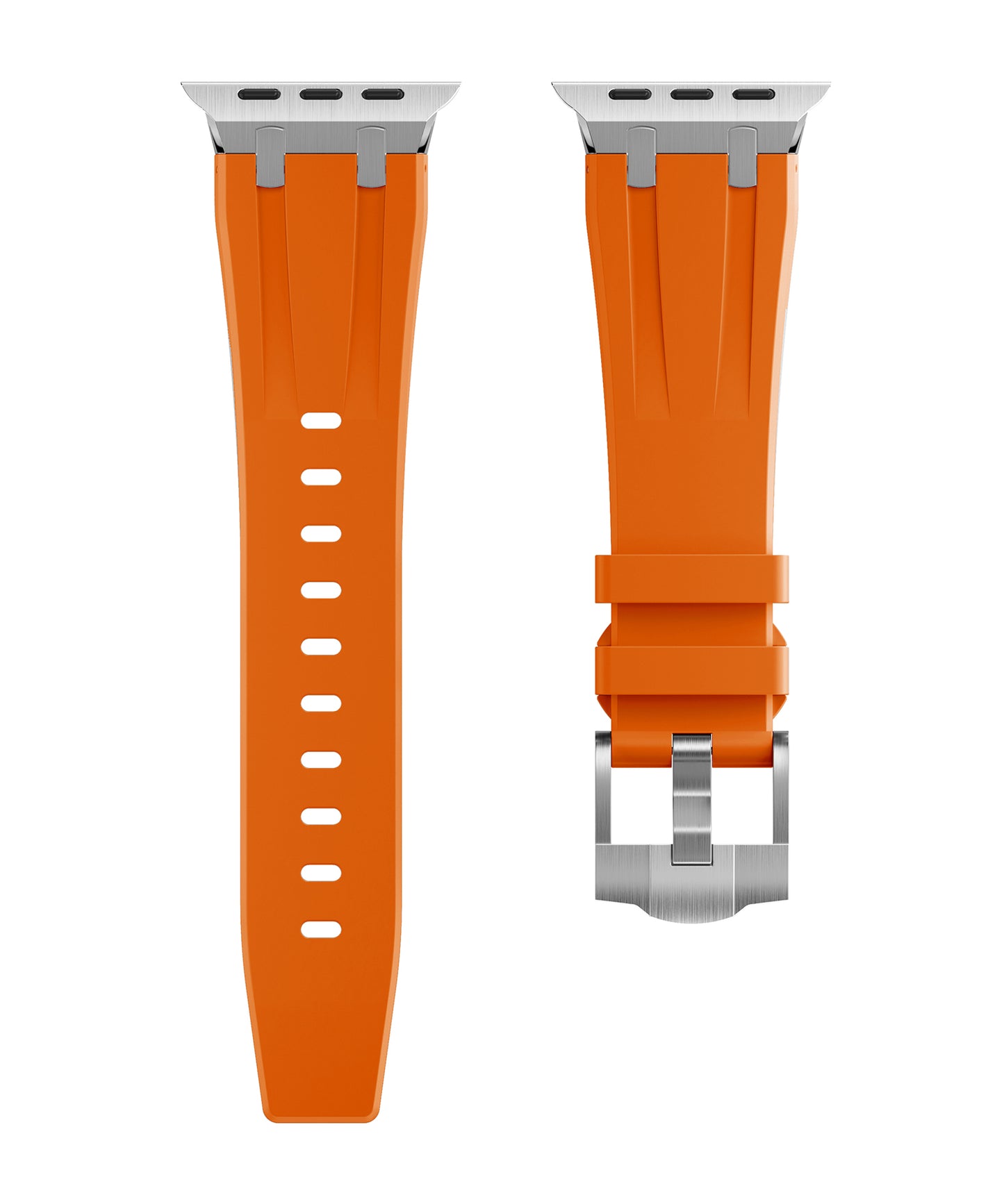 Premium Orange colour rubber with stainless steel  metal connectors and buckles for Apple Watch Series 9 45mm and Ultra 2 49mm