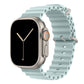 A pale blue colour watch strap band made from silicone  with two metal buckles on an Apple watch series 10 42mm/ 45mm/ 46mm and ultra 2 designed for the ocean and active sports