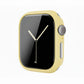 pastel yellow Colour made from polycarbonate material protector with a strong built in tempered glass screen to protect your apple watch series 11 42mm and 46mm from damage displayed on a tilted angle