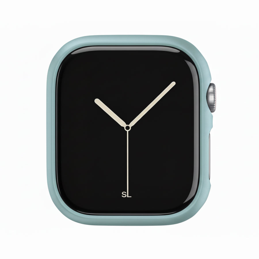 pine green Colour made from polycarbonate material protector with a strong built in tempered glass screen to protect your apple watch series 11 42mm and 46mm from damage displayed on a tilted angle