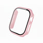 Pink Colour made from polycarbonate material protector with a strong built in tempered glass screen to protect your apple watch series 11 42mm and 46mm from damage displayed on a tilted angle