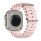 A Light Pink colour watch strap band made from silicone  with two metal buckles on an Apple watch series 10 42mm/ 45mm/ 46mm and ultra 2 designed for the ocean and active sports