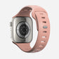 A pink sand colour premium silicone watch strap developed for apple watch series 11 size 42mm 46mm and apple watch ultra 3, designed for active sports activities with interior groves for breathability