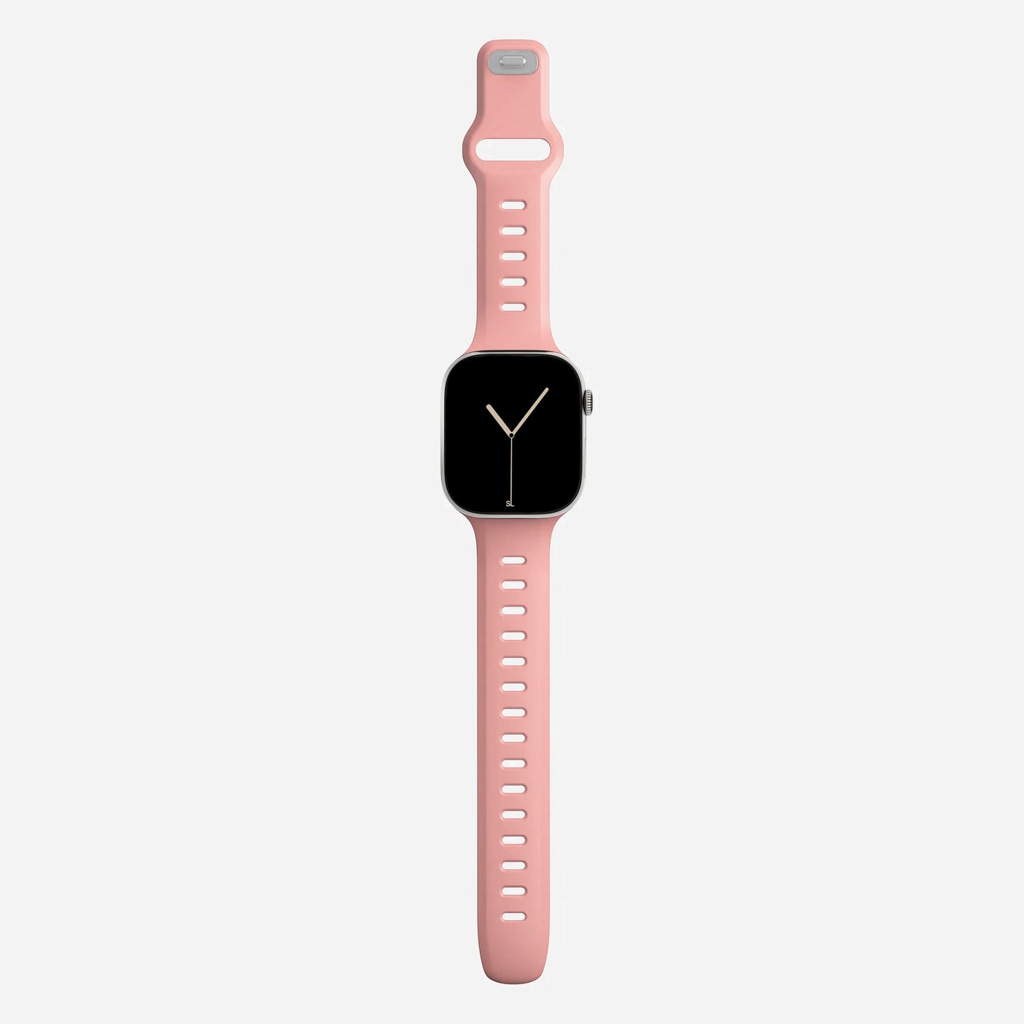 A pink sand colour premium silicone watch strap developed for apple watch series 11 size 42mm 46mm and apple watch ultra 3, designed for active sports activities with interior groves for breathability