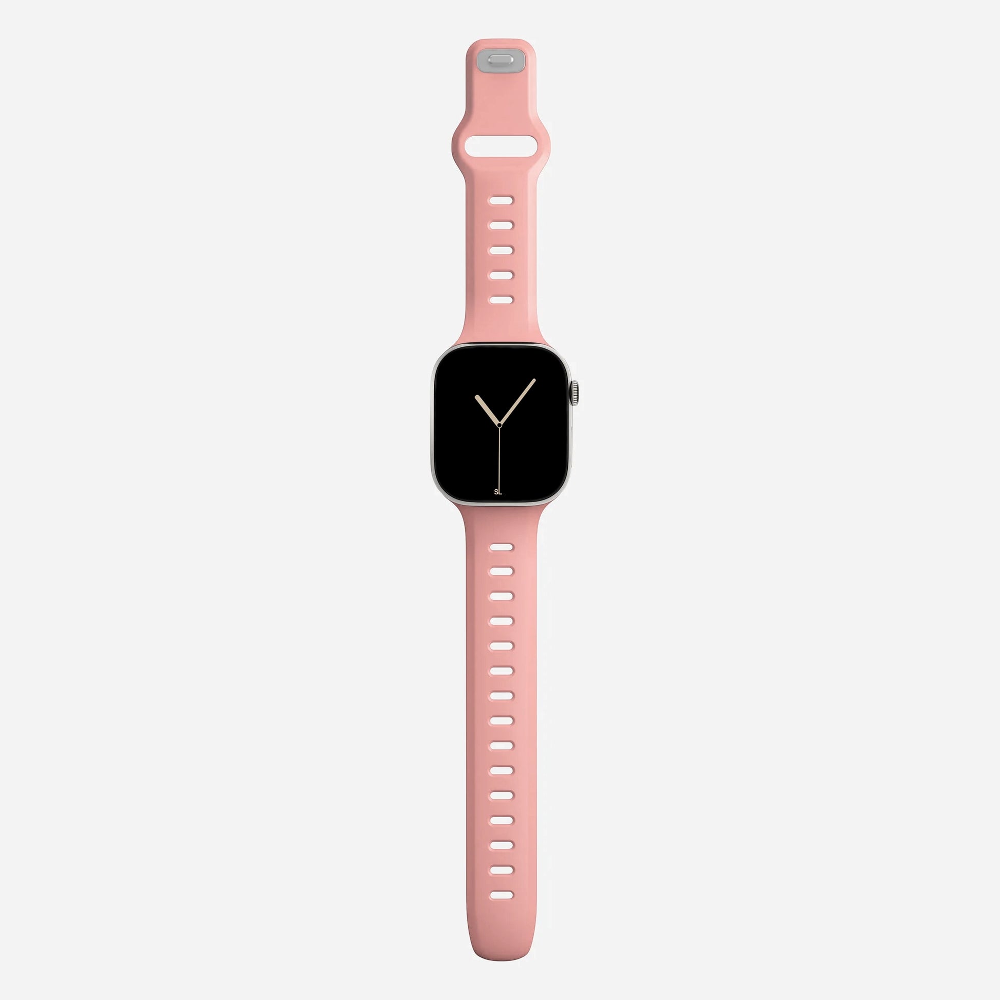 A pink sand colour premium silicone watch strap developed for apple watch series 11 size 42mm 46mm and apple watch ultra 3, designed for active sports activities with interior groves for breathability